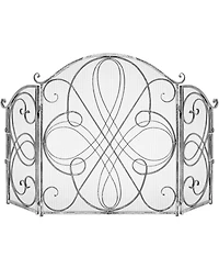 Best Choice Products 3-Panel 55x33in Wrought Iron Fireplace Safety Screen Decorative Scroll Spark Guard Cover