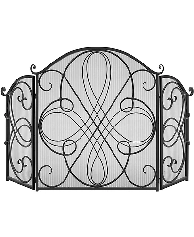 Best Choice Products 3-Panel 55x33in Wrought Iron Fireplace Safety Screen Decorative Scroll Spark Guard Cover