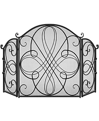 Best Choice Products 3-Panel 55x33in Wrought Iron Fireplace Safety Screen Decorative Scroll Spark Guard Cover