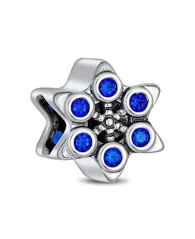 Bling Jewelry Frozen Winter Holiday Party Christmas Snowflake Shape Blue Cubic Zirconia Bead Cz Charm Sterling Silver European Bracelet