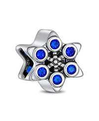 Bling Jewelry Frozen Winter Holiday Party Christmas Snowflake Shape Blue Cubic Zirconia Bead Cz Charm Sterling Silver European Bracelet