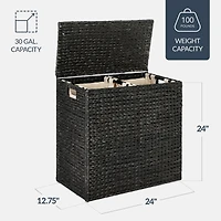 Best Choice Products Large Natural Water Hyacinth Double Laundry Hamper Basket w/ 2 Liner Bags, Handles