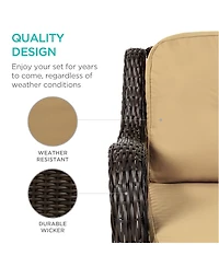Best Choice Products 3-Piece Patio Wicker Bistro Furniture Set w/ 2 Cushioned Swivel Rocking Chairs, Side Table