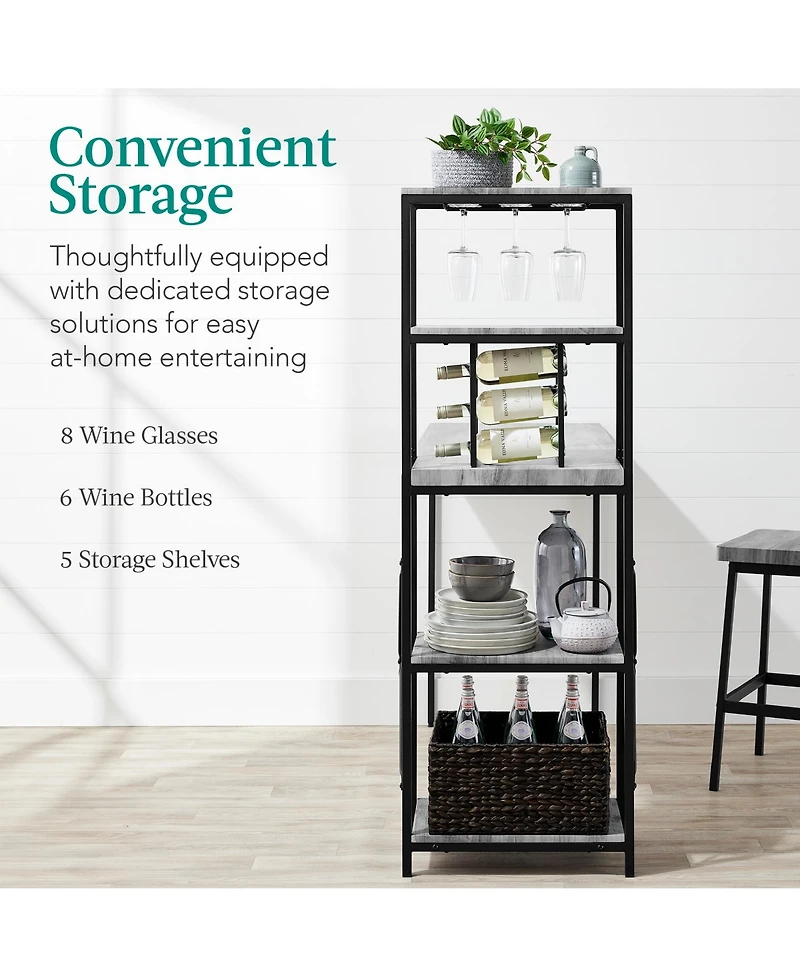Best Choice Products 3-Piece Bar Height Dining Set w/ Bottle Rack, Glass Storage, 5 Shelves