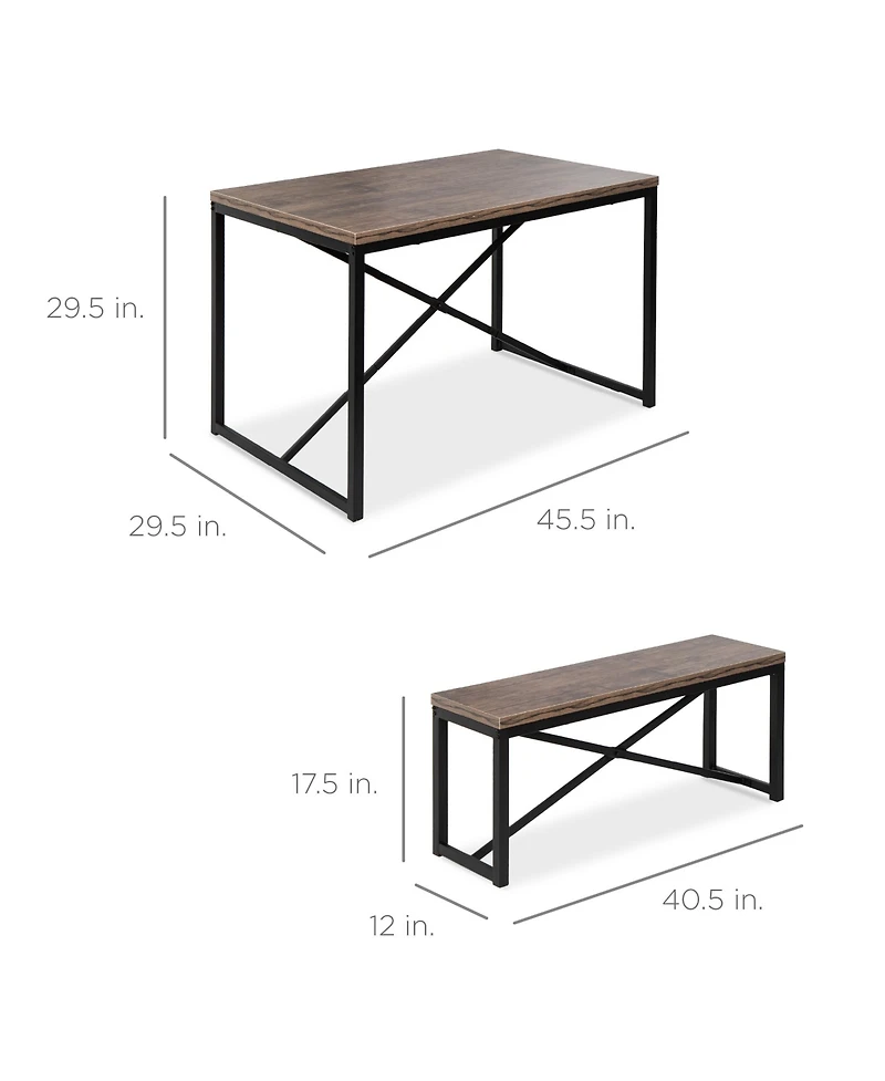 Best Choice Products 45.5in 3-Piece Bench Style Dining Furniture Set, 4-Person Dinette w/ 2 Benches, Table