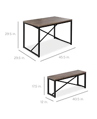 Best Choice Products 45.5in 3-Piece Bench Style Dining Furniture Set, 4-Person Dinette w/ 2 Benches, Table