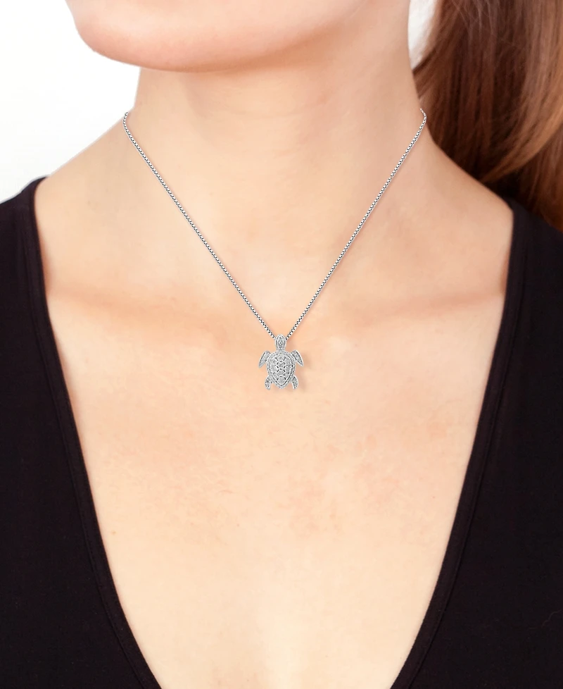 Effy Diamond Sea Turtle 18" Pendant Necklace (1/4 ct. t.w.) in Sterling Silver
