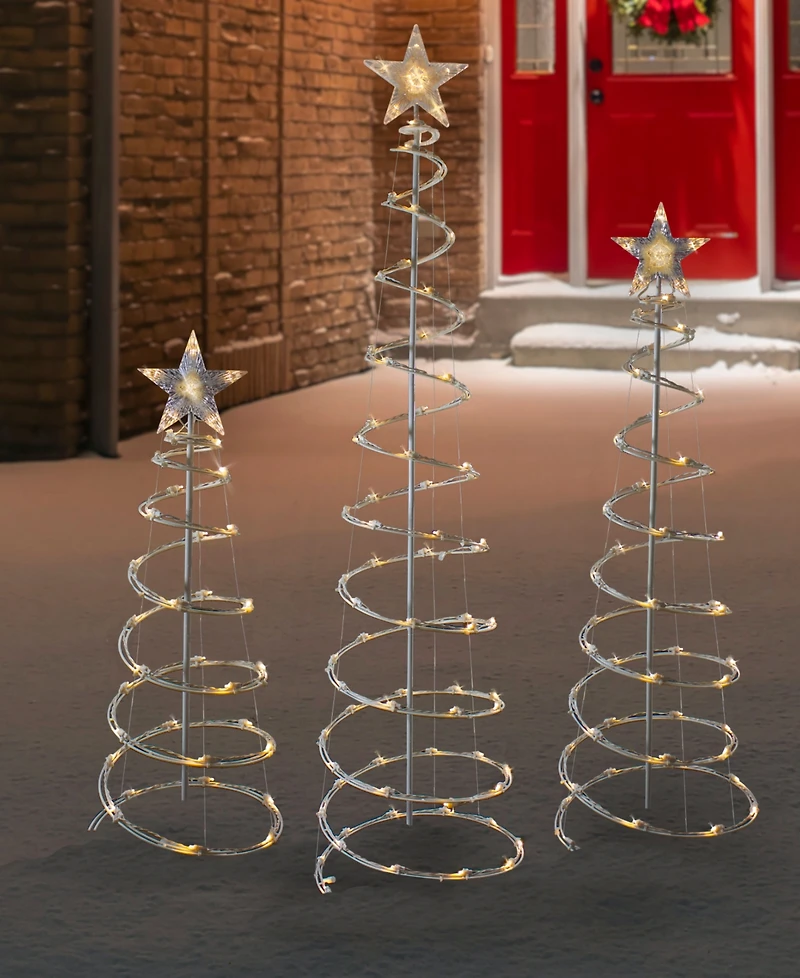 Northlight 3' 4' and 6' Lighted Warm White Outdoor Spiral Christmas Cone Trees Set of 3 Led