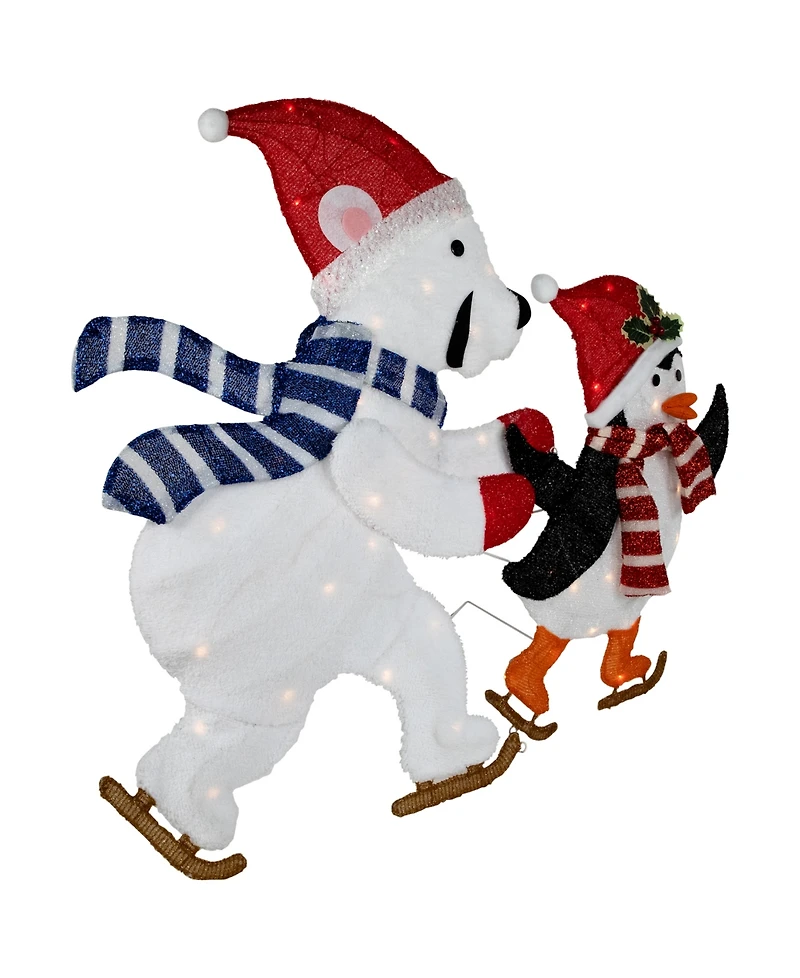 Northlight 41.25" Lighted Ice-Skating Polar Bear and Penguin Outdoor Christmas Decoration
