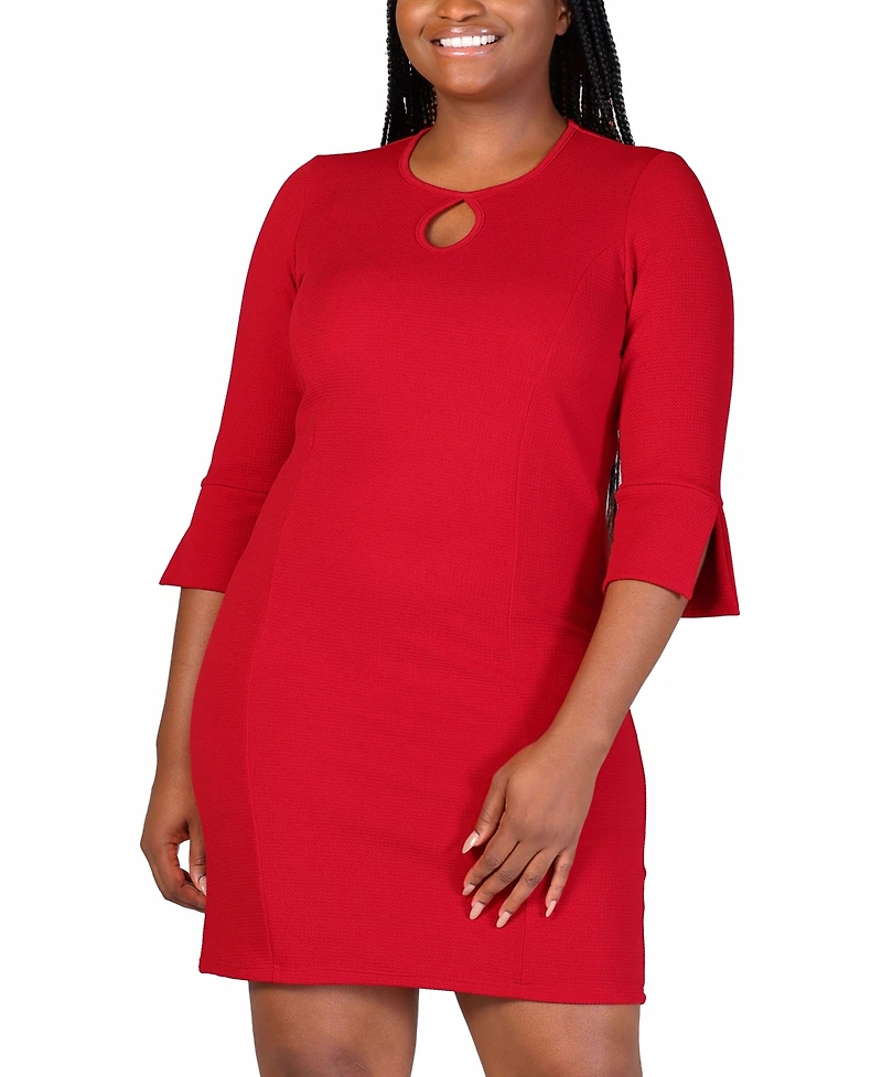 24seven Comfort Apparel Plus Three Quarter Sleeve Mini Dress