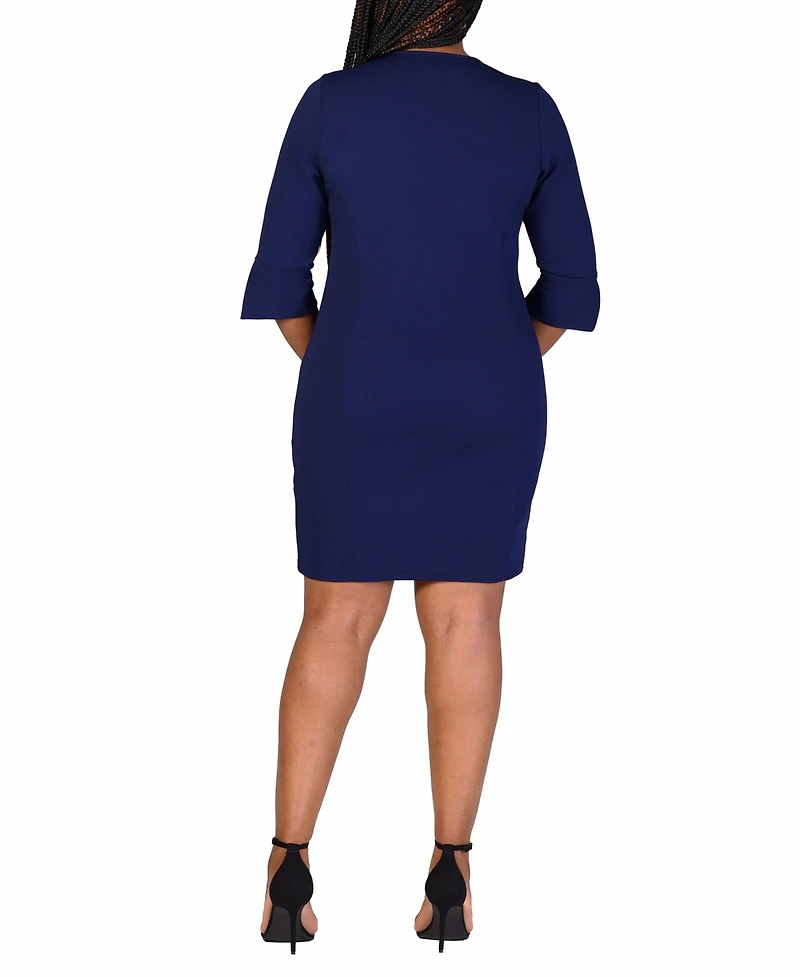 24seven Comfort Apparel Plus Three Quarter Sleeve Mini Dress