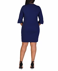 24seven Comfort Apparel Plus Three Quarter Sleeve Mini Dress