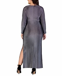 24seven Comfort Apparel Plus Long Sleeve Shimmery Maxi Dress