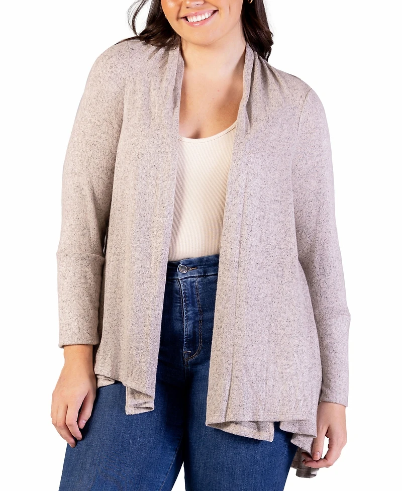 24seven Comfort Apparel Plus Size Open Front Long Sleeve Cardigan Sweater