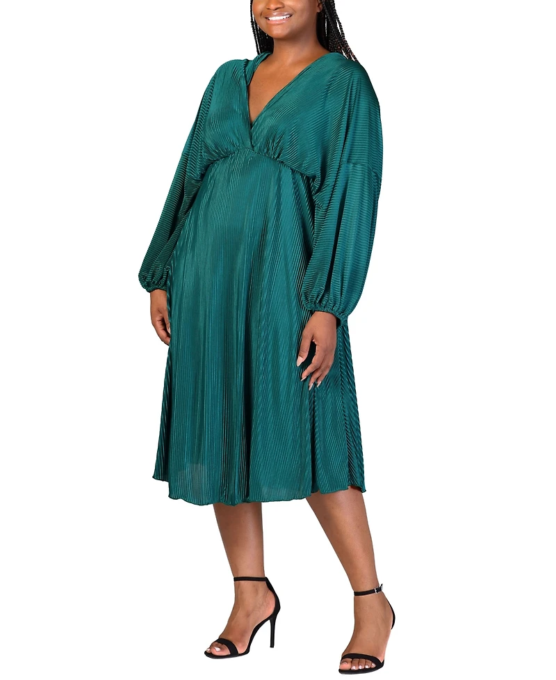 24seven Comfort Apparel Plus Size Shimmer V-Neck Midi Dress