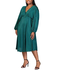 24seven Comfort Apparel Plus Size Shimmer V-Neck Midi Dress
