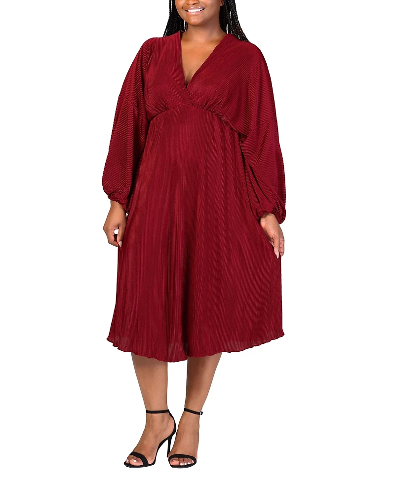 24seven Comfort Apparel Plus Size Shimmer V-Neck Midi Dress