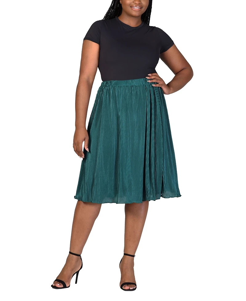 24seven Comfort Apparel Plus Elastic Waistband Party Midi Skirt