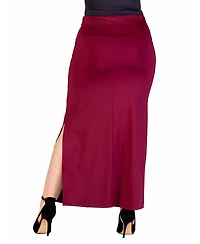 24seven Comfort Apparel Plus Versatile Elastic Waist Maxi Skirt