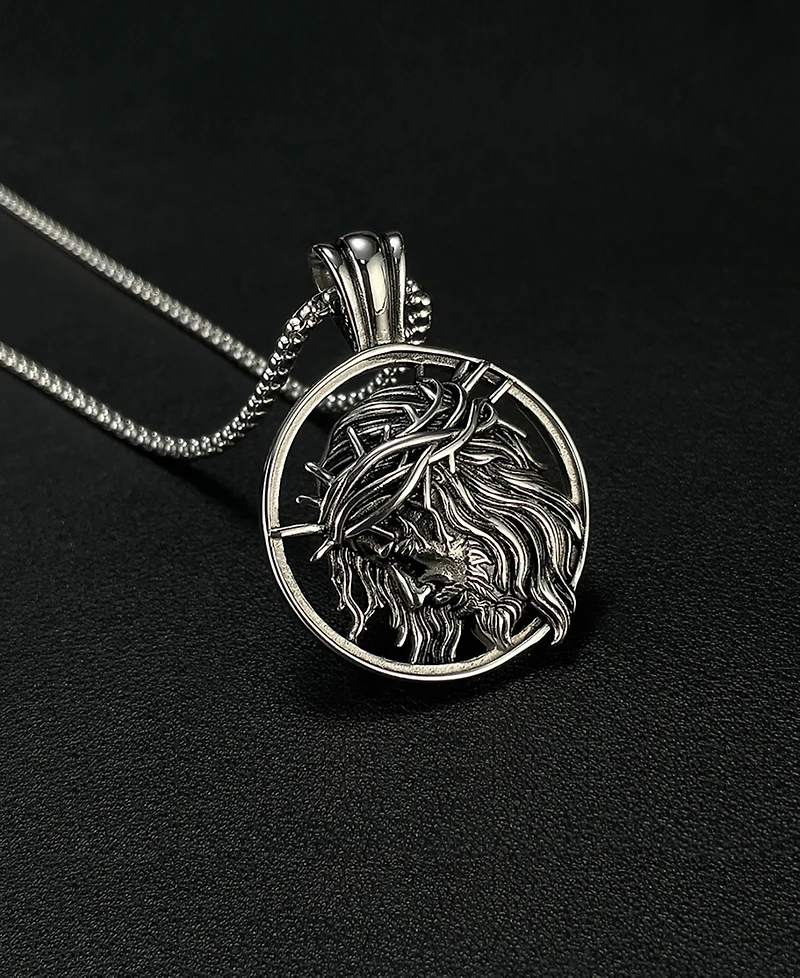 Rhona Sutton Silver Jesus Stainless Steel Pendant Necklace