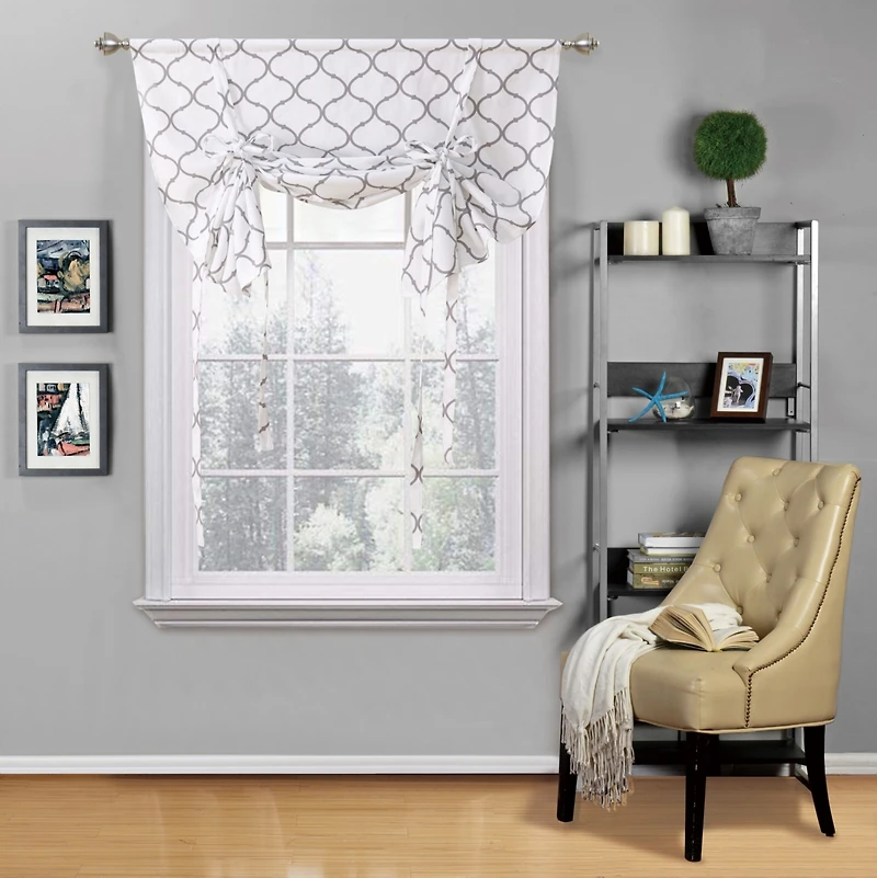 Kate Aurora Living Shabby Chic Trellis Quatrefoil Single Tie Up Window Curtain Shade - 42 in. W x 63 L, Navy