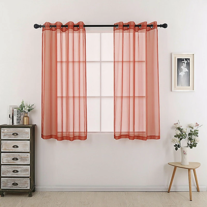 Kate Aurora 2 Piece Designer Sheer Voile Grommet Top Window Curtains