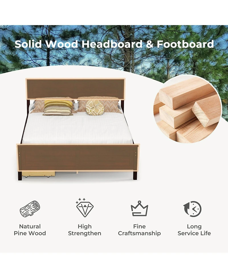 Gymax Full Size Wooden Bed Frame with 2 Storage Drawers & Under-bed Storage Espresso