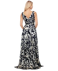 Betsy & Adam Petite Metallic Floral-Print Evening Gown