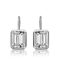 Sterling Silver Cubic Zirconia Baguette Drop Wire Back Earrings in White Gold Plated or 14k Gold Plated