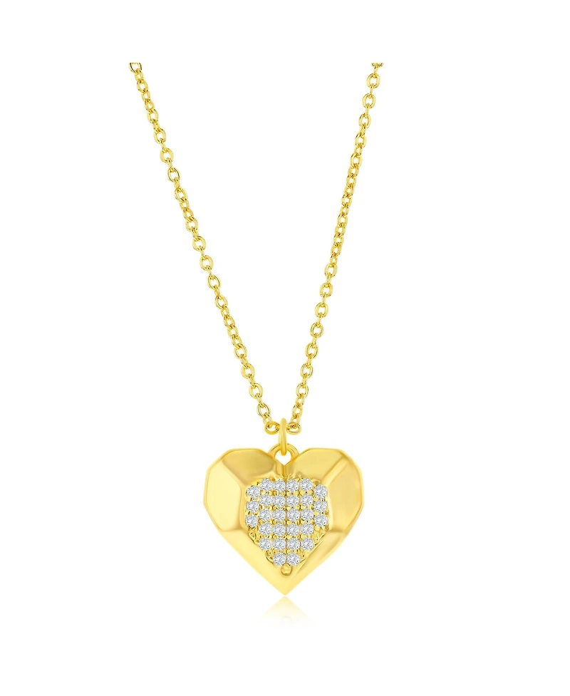 Simona Sterling Silver Center Pave Cz Heart Necklace