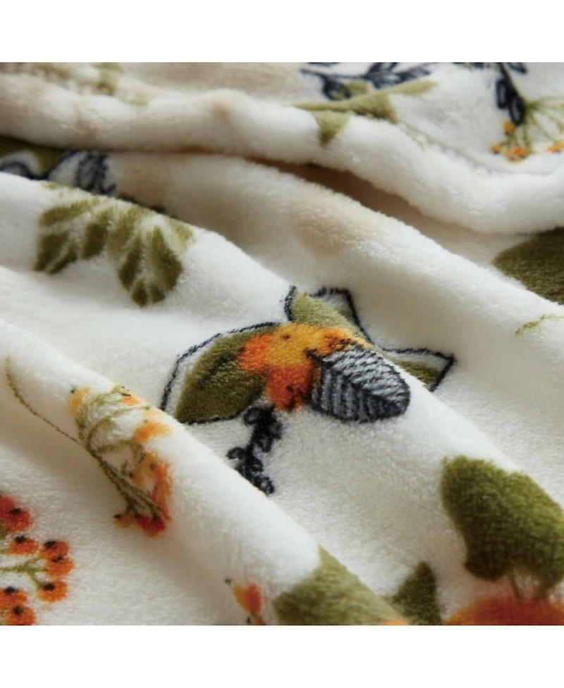 Kate Aurora Harvest Time Autumn Floral Give Thanks Ultra Soft & Plush Oversized Accent Throw Blanket - White