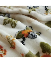 Kate Aurora Harvest Time Autumn Floral Give Thanks Ultra Soft & Plush Oversized Accent Throw Blanket - White