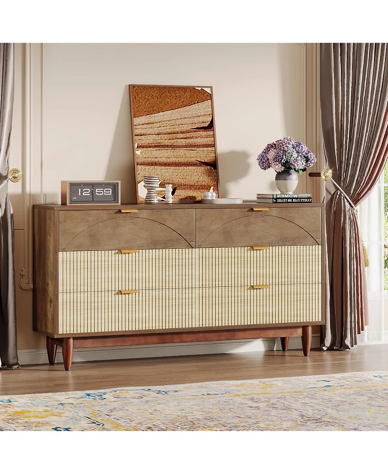 Tribesigns 6-Drawer Dresser for Bedroom: 55 Inches Modern Chest of Drawers with Gold Metal Handles