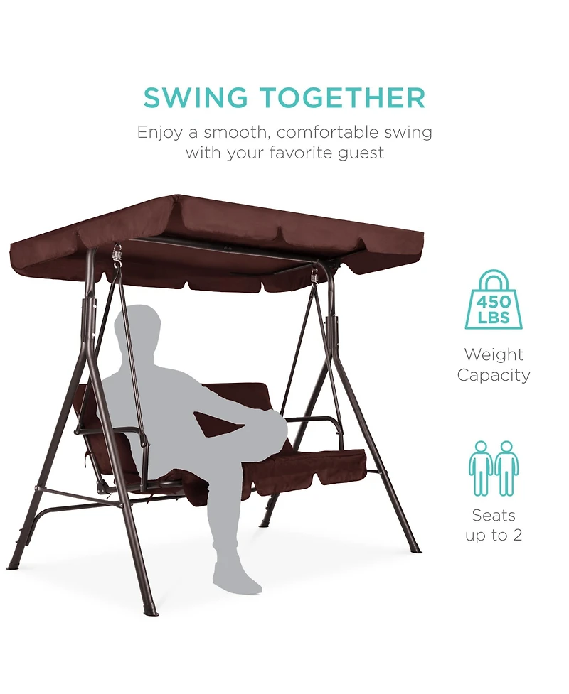 Best Choice Products 2-Person Outdoor Large Convertible Canopy Swing Glider Lounge Chair w/ Removable Cushions
