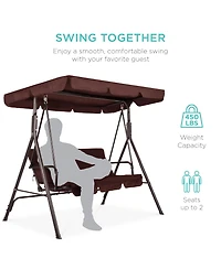 Best Choice Products 2-Person Outdoor Large Convertible Canopy Swing Glider Lounge Chair w/ Removable Cushions