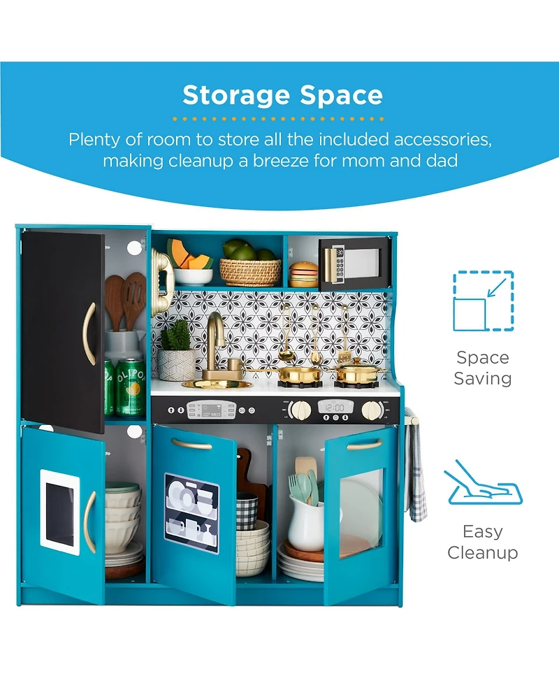 Best Choice Products Pretend Play Kitchen Wooden Toy Set for Kids w/ Telephone, Utensils, Oven, Microwave