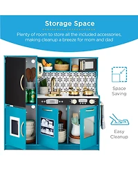 Best Choice Products Pretend Play Kitchen Wooden Toy Set for Kids w/ Telephone, Utensils, Oven, Microwave