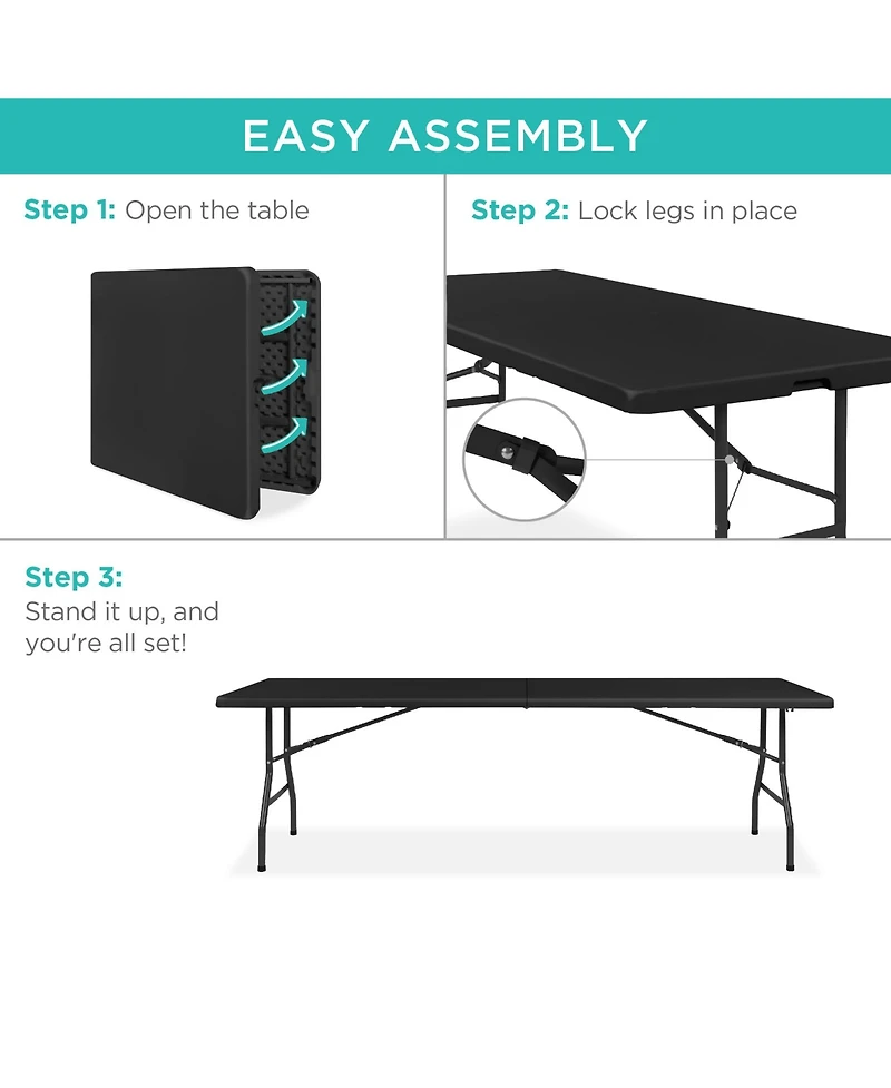 Best Choice Products 8ft Plastic Folding Table, Indoor Outdoor Heavy Duty Portable w/ Handle, Lock for Picnic