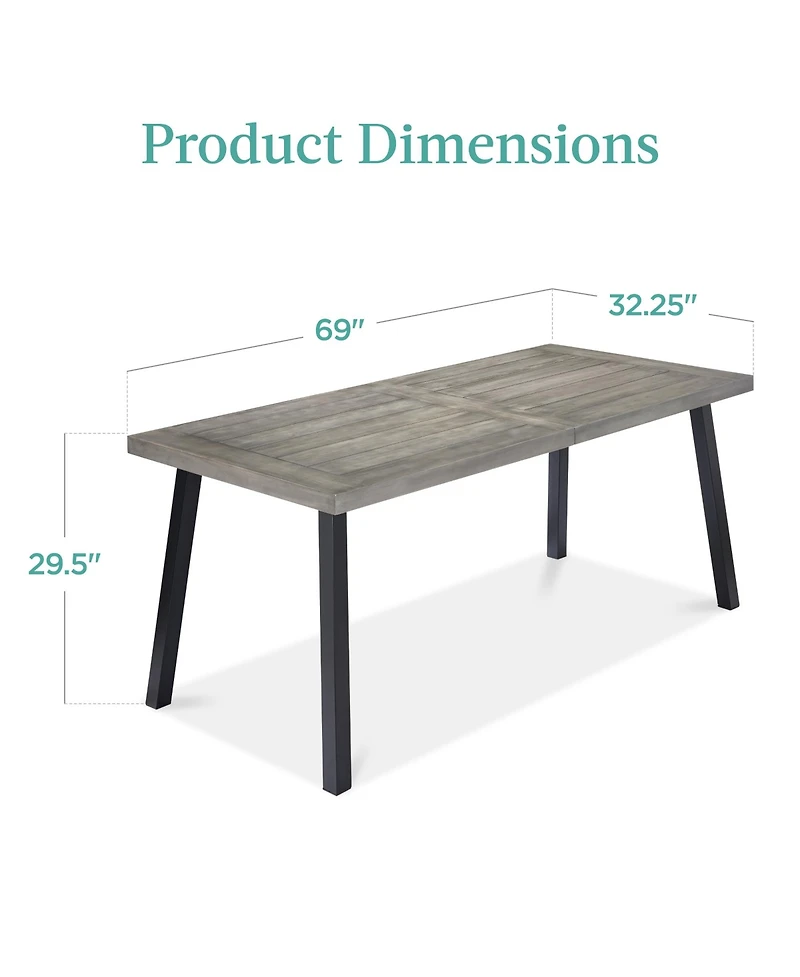 Best Choice Products 6-Person Indoor Outdoor Patio Rustic Acacia Wood Picnic Dining Table w/ Metal Legs