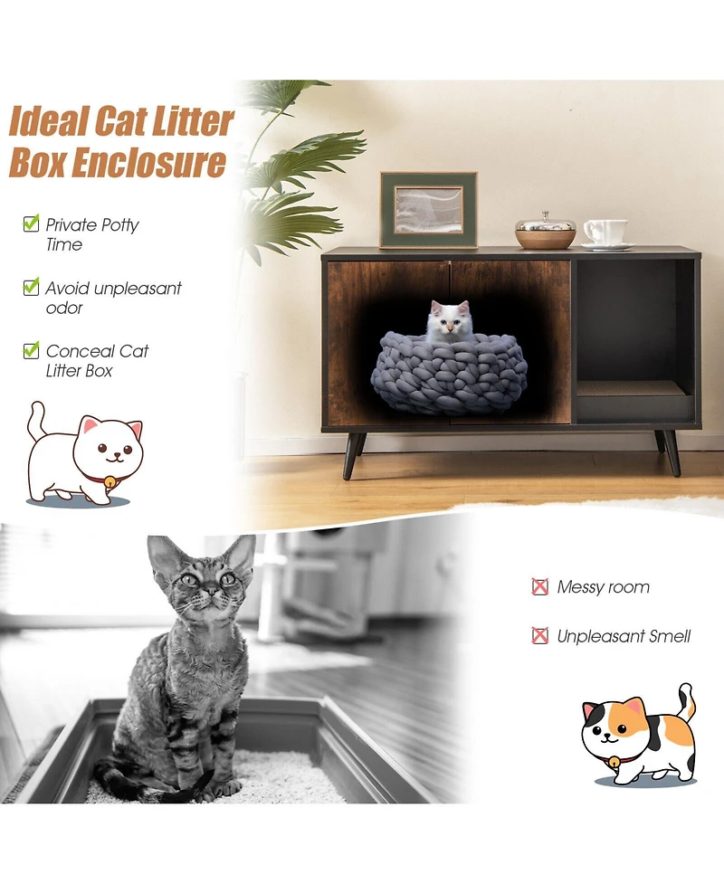 Sugift Cat Litter Box Enclosure with Double Door Cabinet