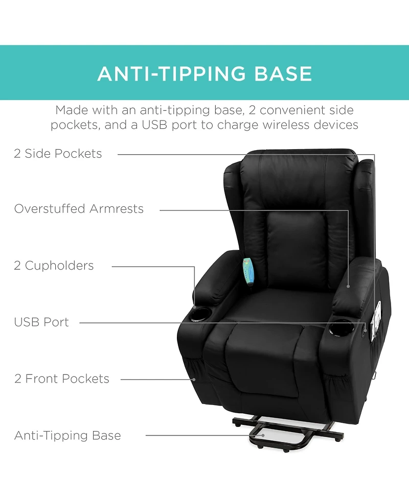 Best Choice Products Electric Power Lift Recliner Massage Chair Furniture w/ Usb Port, Heat, Cupholders