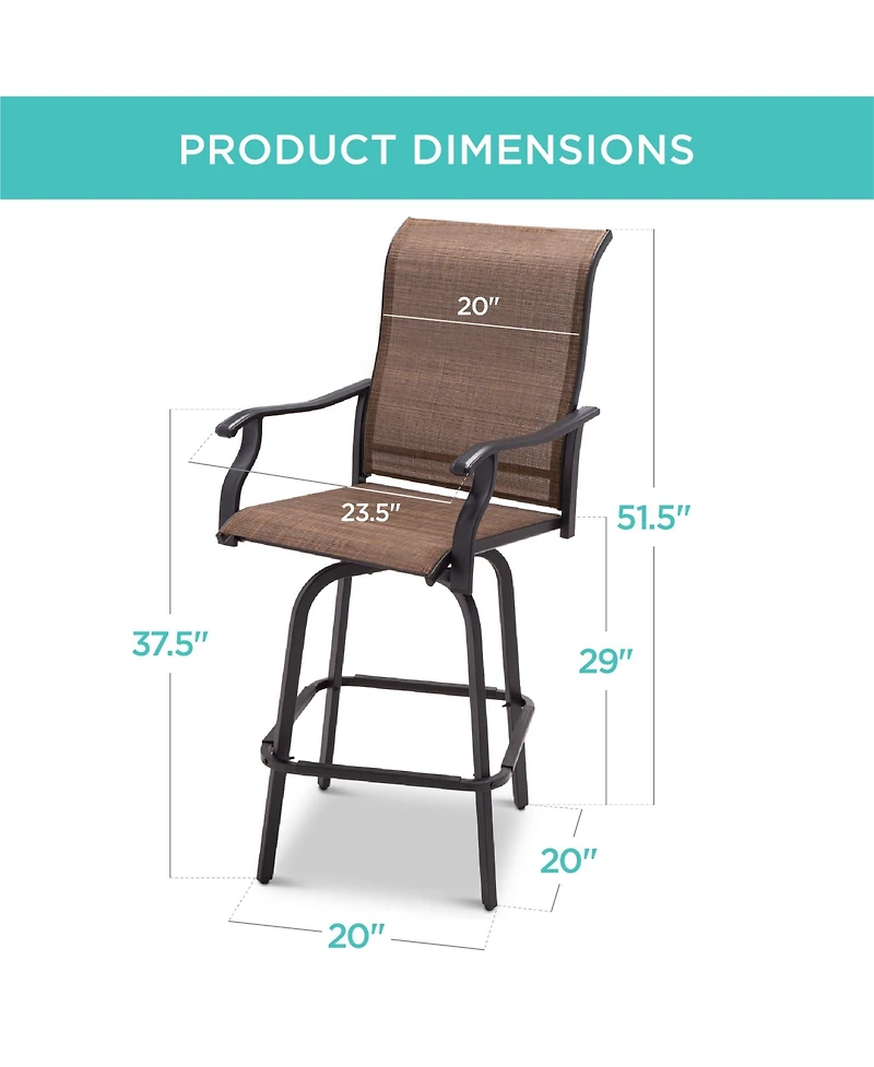 Best Choice Products Set of 2 Outdoor Swivel Bar Stools, Patio Barstool Chairs w/ 360 Rotation, All-Weather Mesh