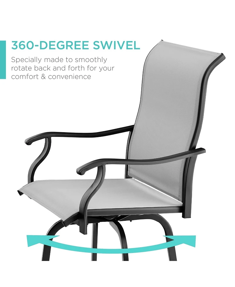Best Choice Products Set of 2 Outdoor Swivel Bar Stools, Patio Barstool Chairs w/ 360 Rotation, All-Weather Mesh