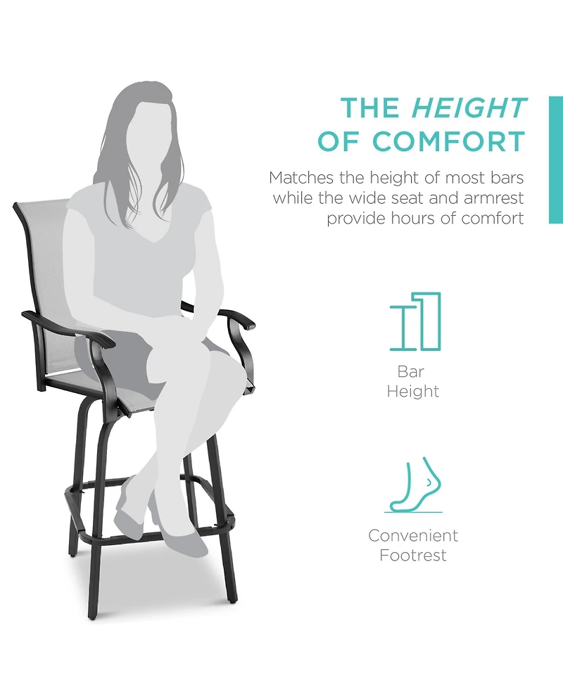 Best Choice Products Set of 2 Outdoor Swivel Bar Stools, Patio Barstool Chairs w/ 360 Rotation, All-Weather Mesh