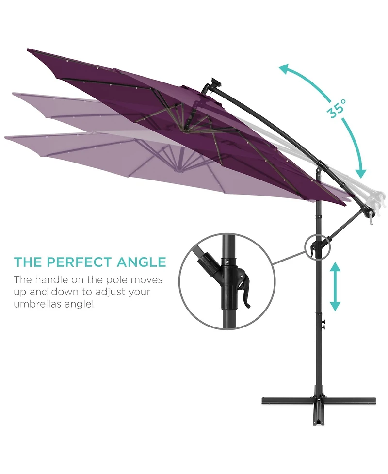 Best Choice Products 10ft Solar Led Offset Hanging Outdoor Market Patio Umbrella w/ Adjustable Tilt