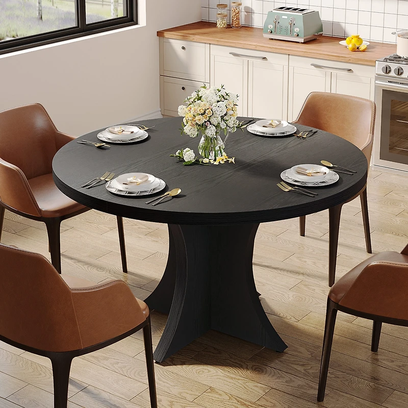 Tribesigns Round Dining Table for 4-6, 47.24-Inch Farmhouse Kitchen Table, Wood with Pedestal Base, Small Dinner