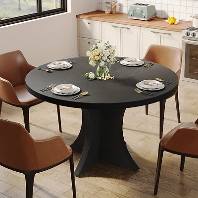 Tribesigns Round Dining Table for 4-6, 47.24-Inch Farmhouse Kitchen Table, Wood with Pedestal Base, Small Dinner Room,Li