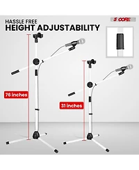 5 Core Mic Stand 4 Pcs Collapsible Height Adjustable 31 to 59” Dual Metal Microphone Tripod Stand w Boom Arm Stand Para Microfono for Singing