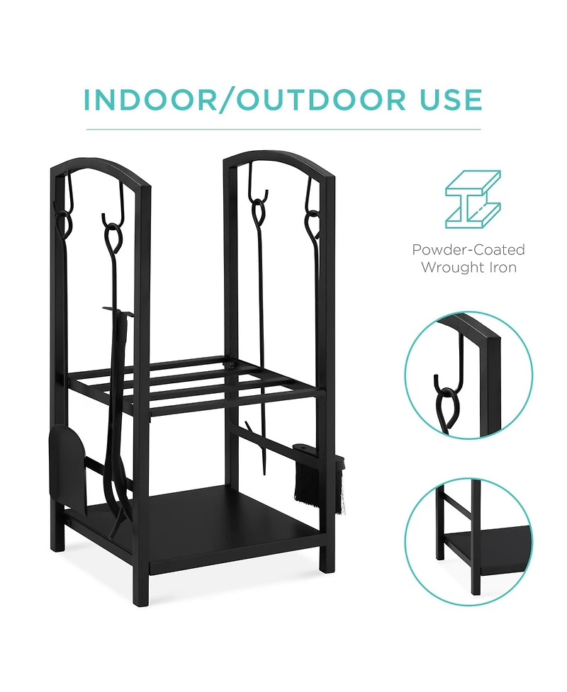 Best Choice Products 5-Piece Firewood Log Rack Holder Tools Set for Fireplace w/ Hook, Broom, Shovel, Tongs