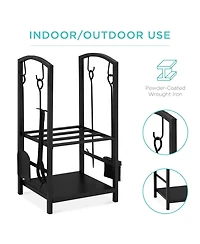Best Choice Products 5-Piece Firewood Log Rack Holder Tools Set for Fireplace w/ Hook, Broom, Shovel, Tongs